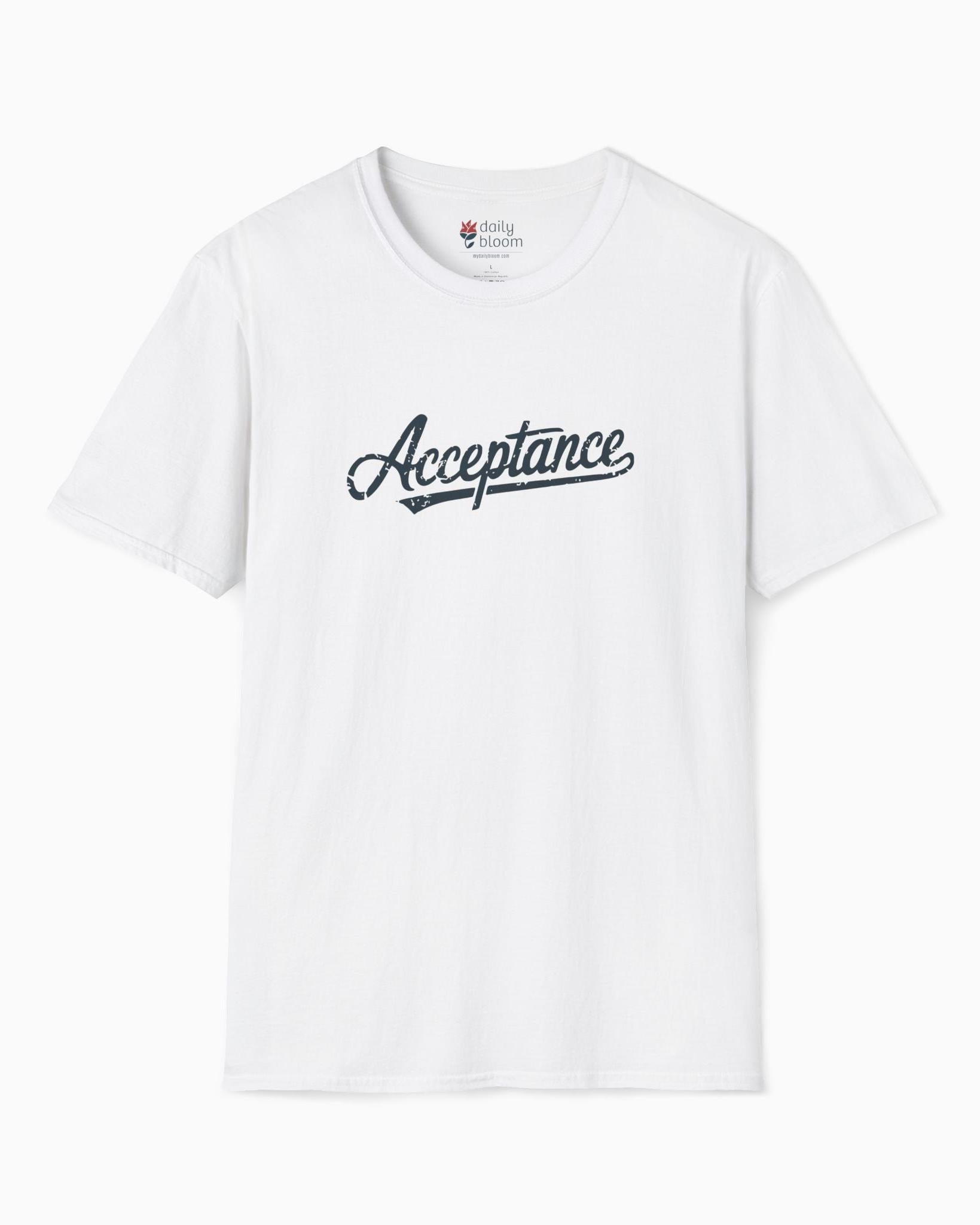 Acceptance Grunge Script Tee-White-Neurodiversity, ADHD & Autism Awareness & Acceptance T-Shirt by Daily Bloom