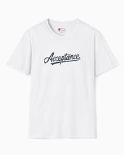 Acceptance Grunge Script Tee-White-Neurodiversity, ADHD & Autism Awareness & Acceptance T-Shirt by Daily Bloom