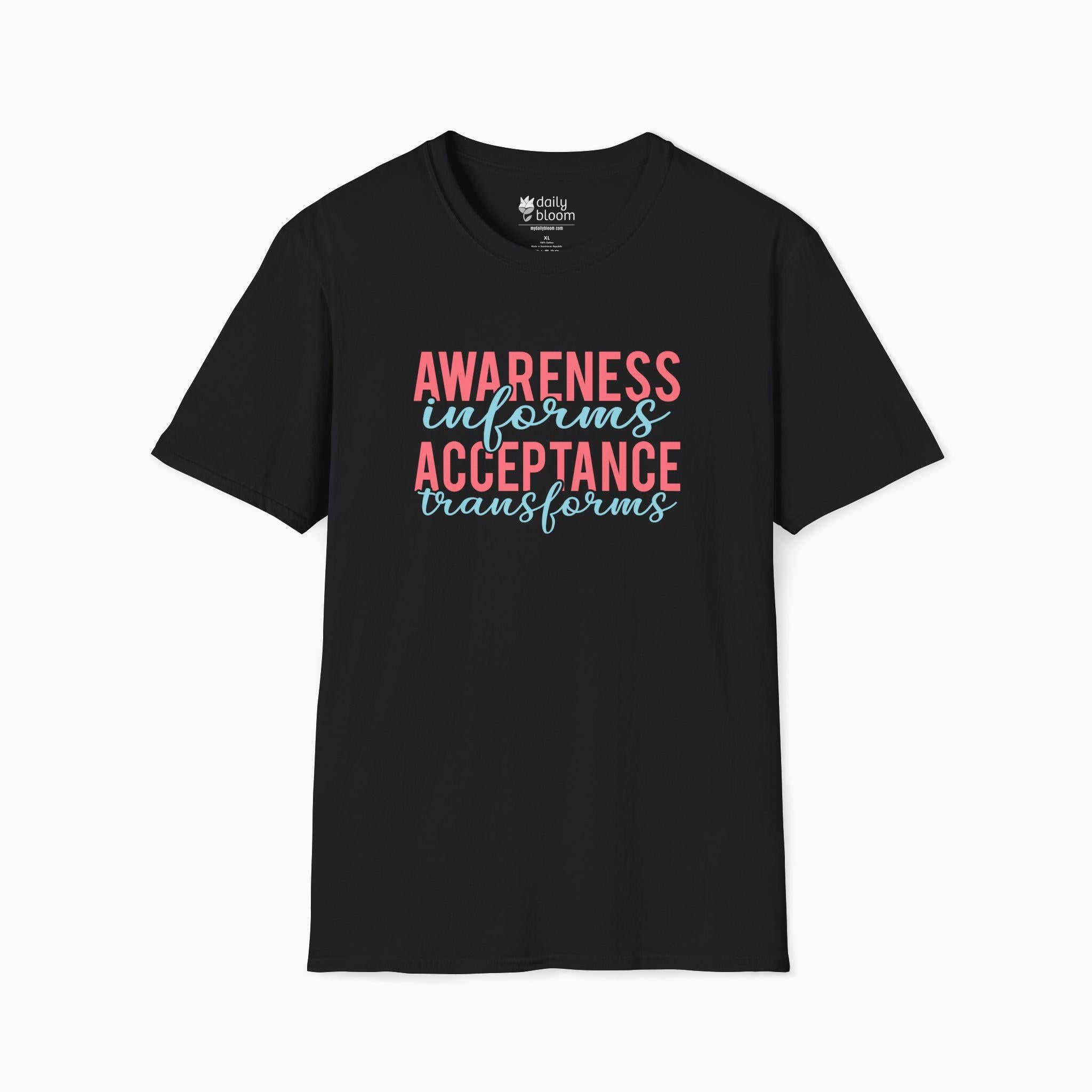 Awareness Informs Acceptance Transforms Tee-Black-Neurodiversity, ADHD & Autism Awareness & Acceptance T-Shirt by Daily Bloom