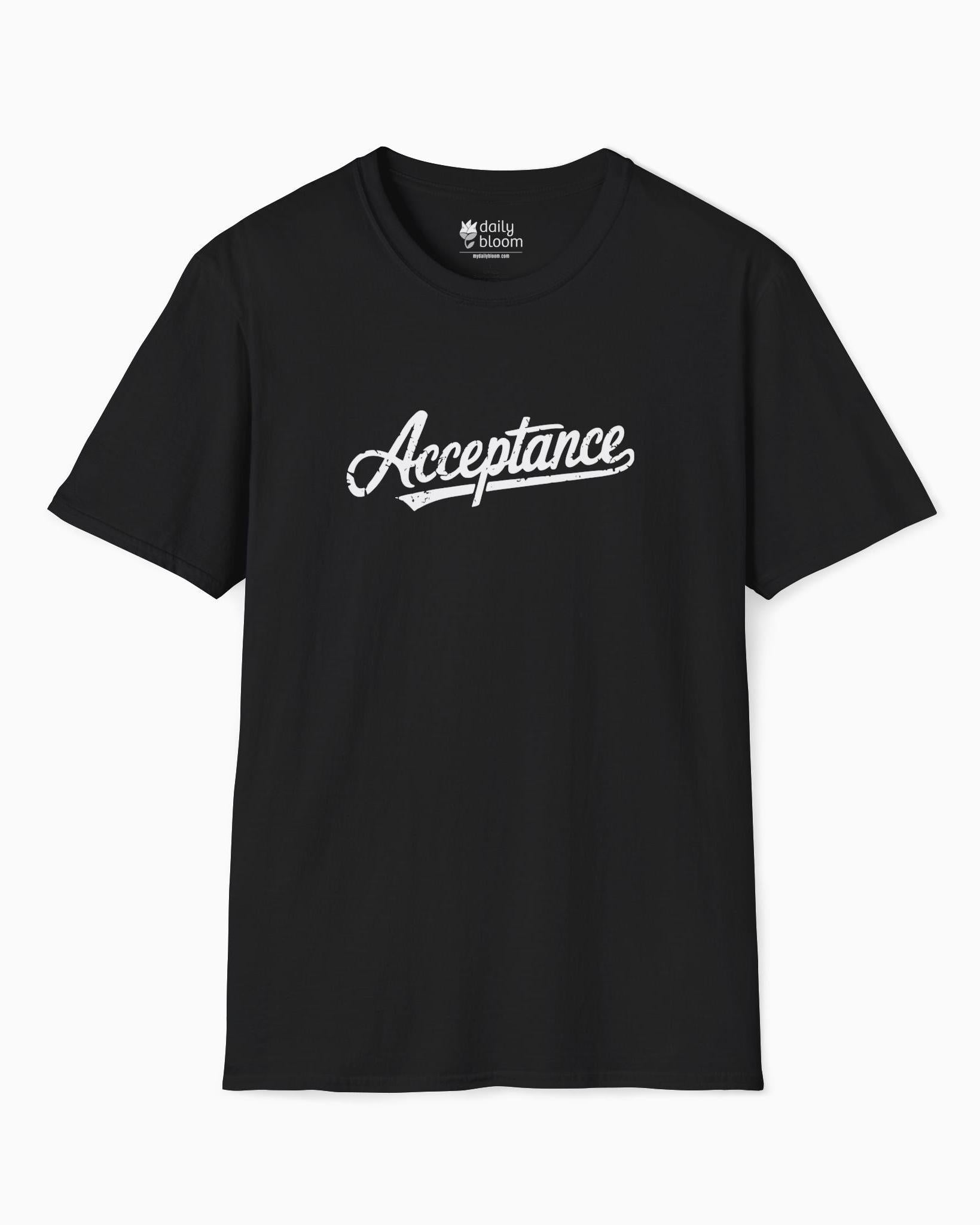 Acceptance Grunge Script Tee-Black-Neurodiversity, ADHD & Autism Awareness & Acceptance T-Shirt by Daily Bloom