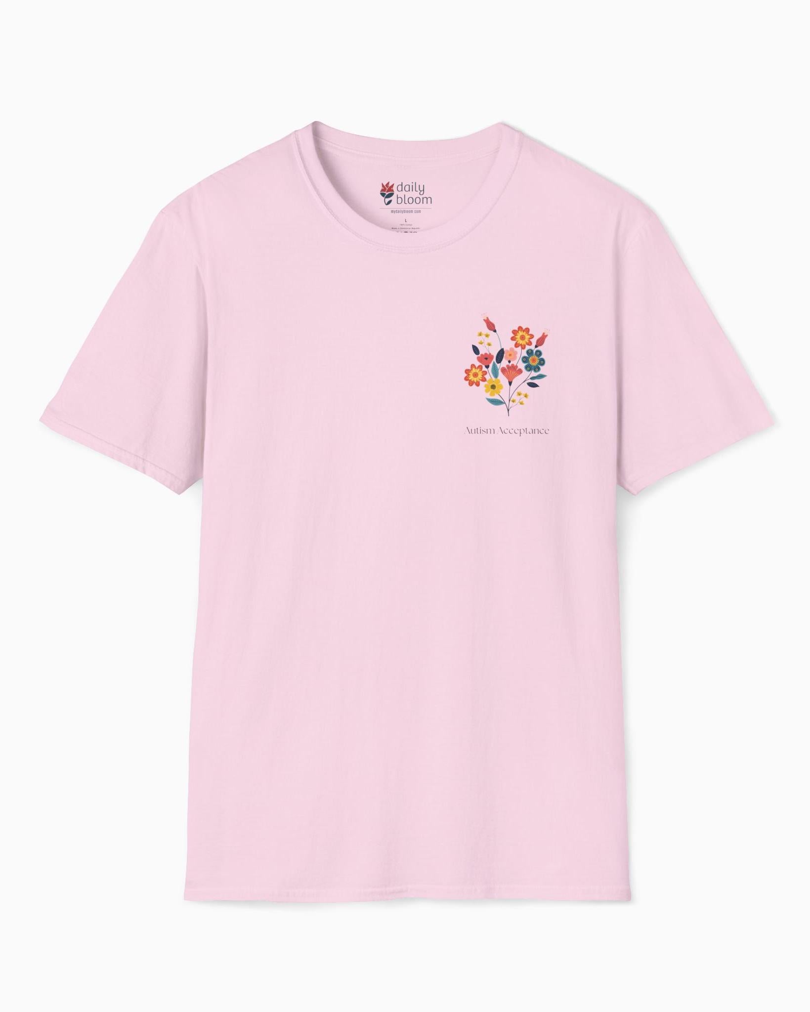 Advocate Support Empower Tee-Light Pink-Neurodiversity, ADHD & Autism Awareness & Acceptance T-Shirt by Daily Bloom