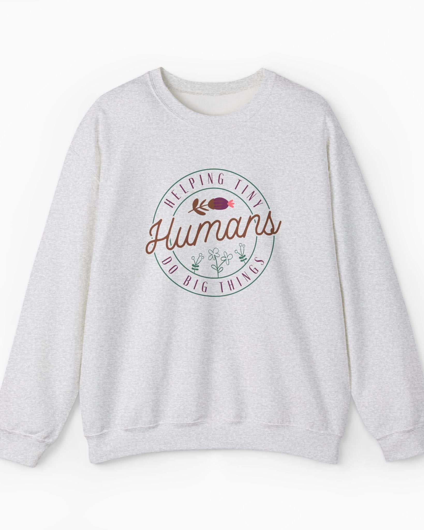 Helping Tiny Humans Do Big Things Sweatshirt-Ash-Neurodiversity, ADHD & Autism Awareness & Acceptance Sweatshirt by Daily Bloom