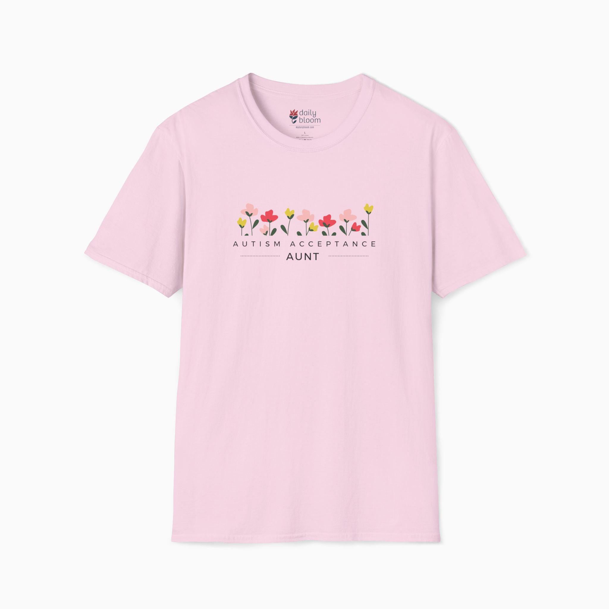 Autism Acceptance Aunt Tee-Light Pink-Neurodiversity, ADHD & Autism Awareness & Acceptance T-Shirt by Daily Bloom