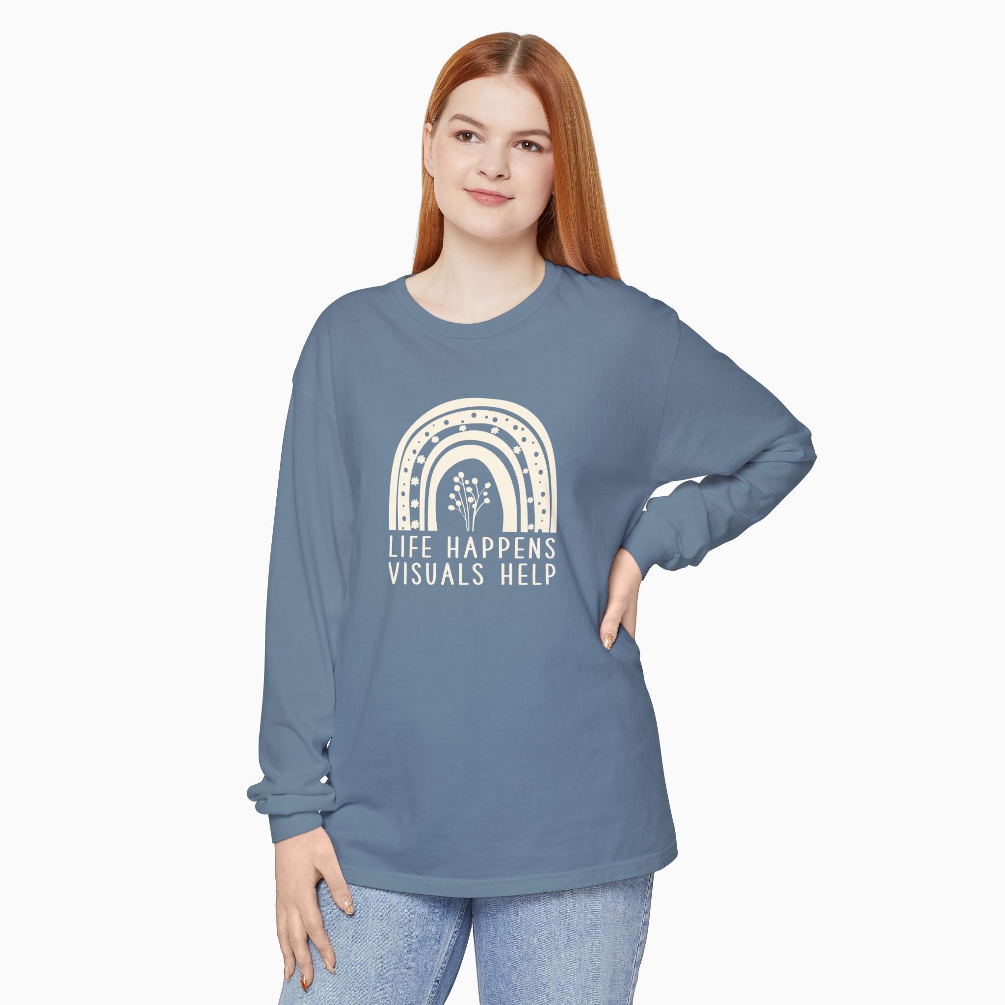 Life Happens Visuals Help Comfort Colors Long Sleeve T-Shirt