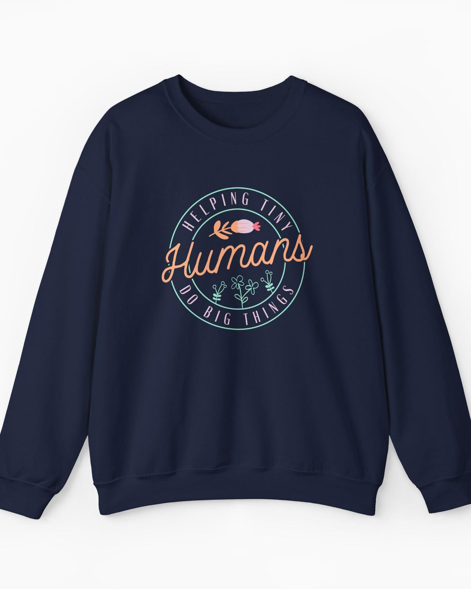 Helping Tiny Humans Do Big Things Sweatshirt-Navy-Neurodiversity, ADHD & Autism Awareness & Acceptance Sweatshirt by Daily Bloom