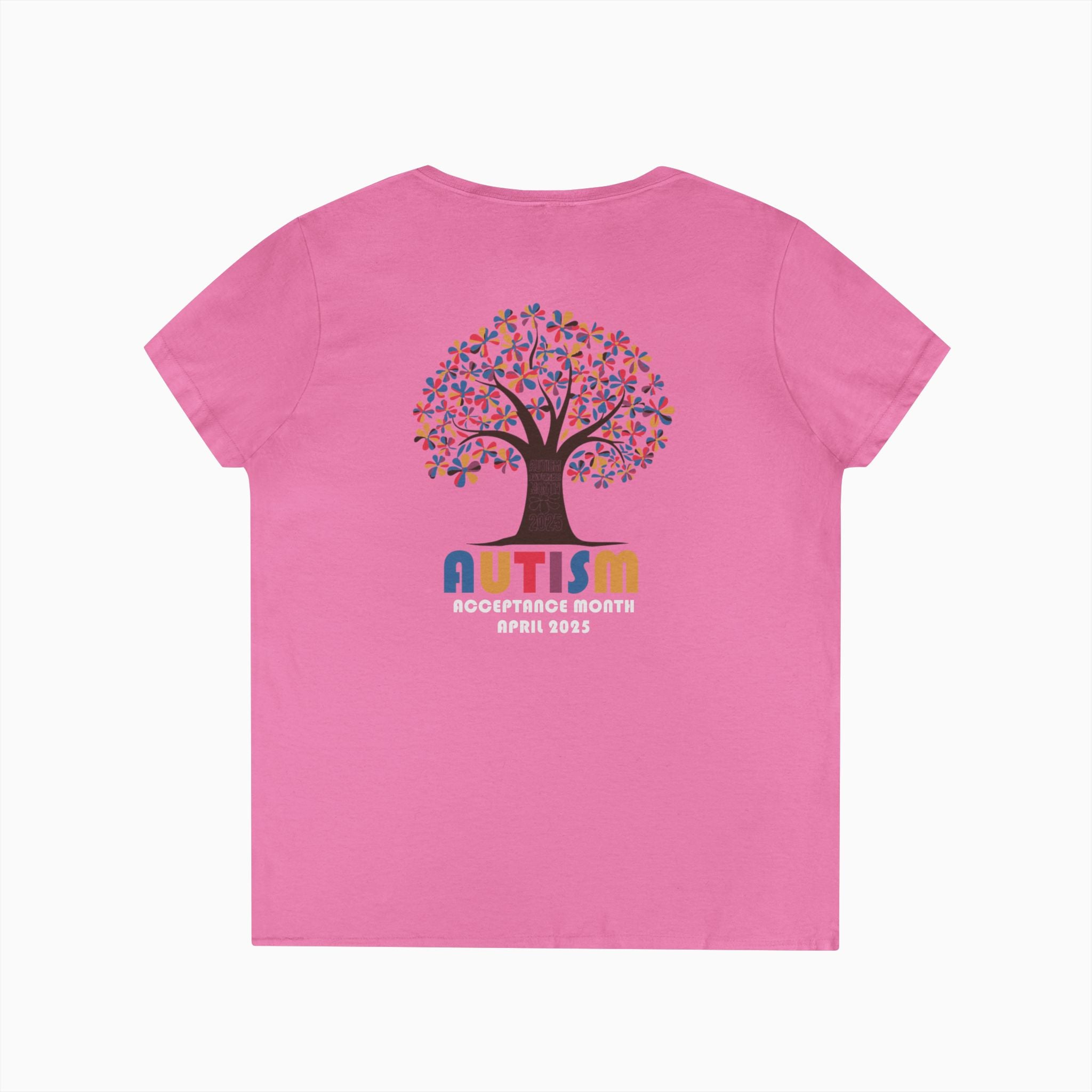 Autism Awareness 2025 - Tree of Acceptance Ladies V-Neck T-Shirt
