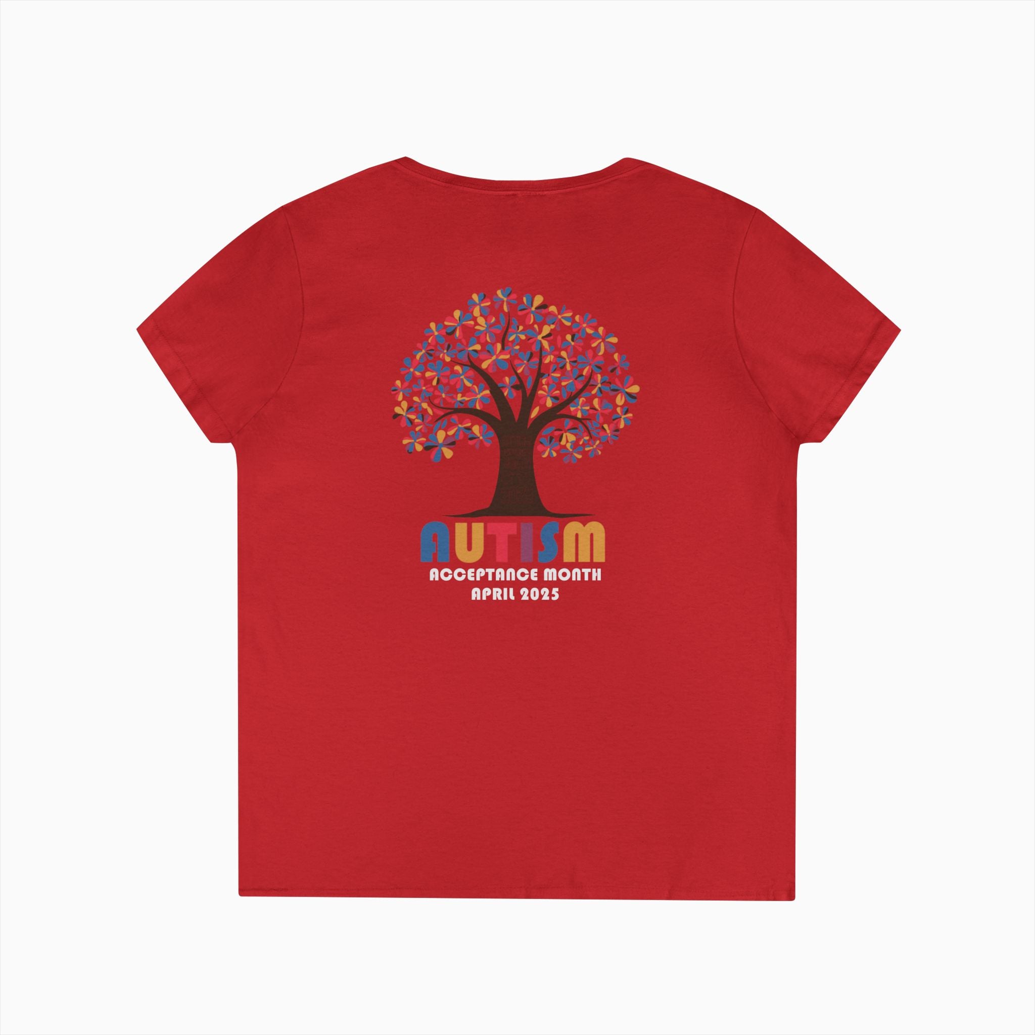 Autism Awareness 2025 - Tree of Acceptance Ladies V-Neck T-Shirt