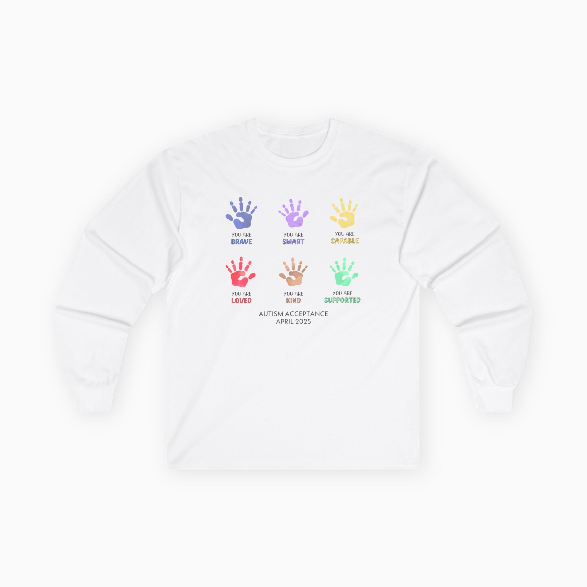 Autism Awareness 2025 - Affirmation Handprints Long Sleeve Tee