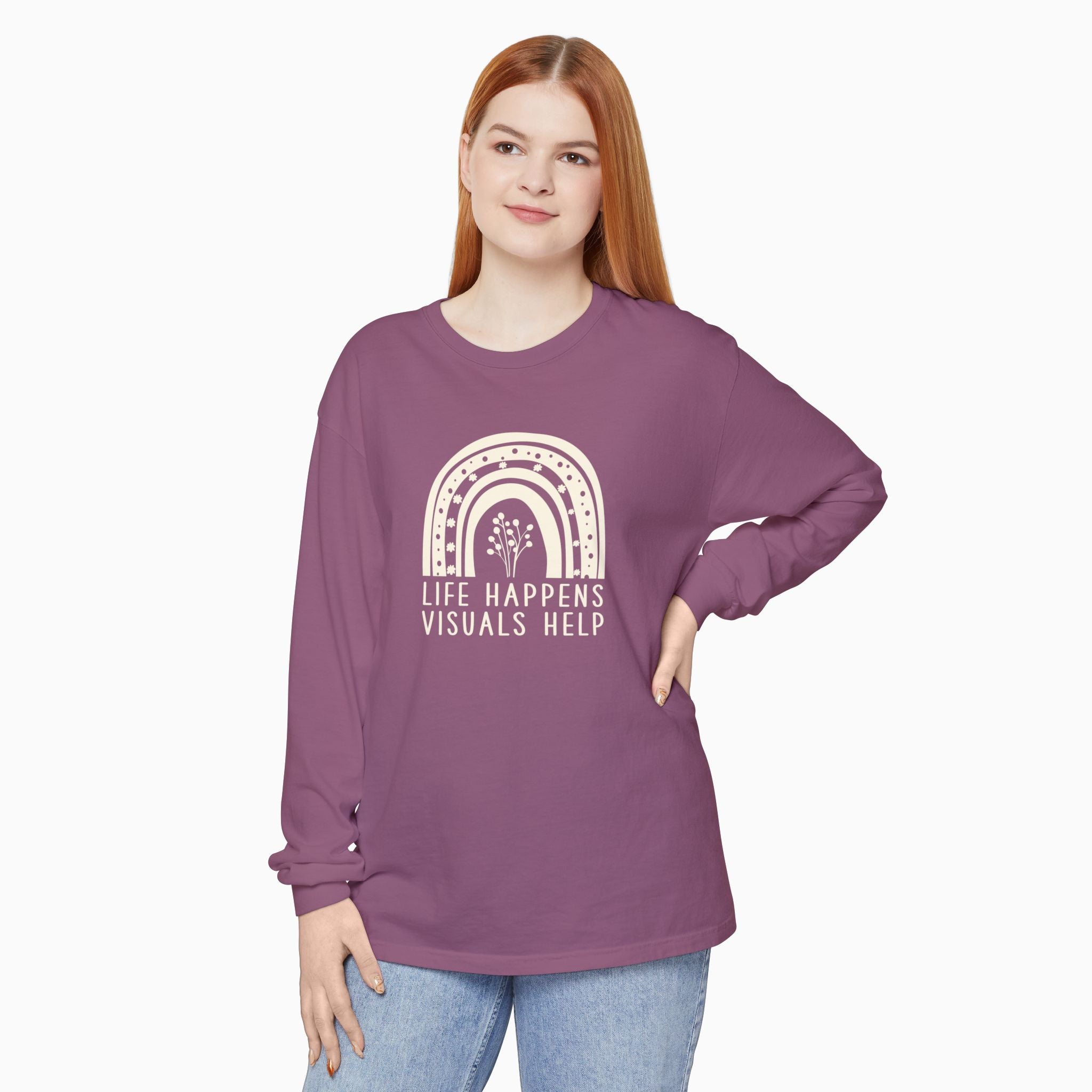 Life Happens Visuals Help Comfort Colors Long Sleeve T-Shirt