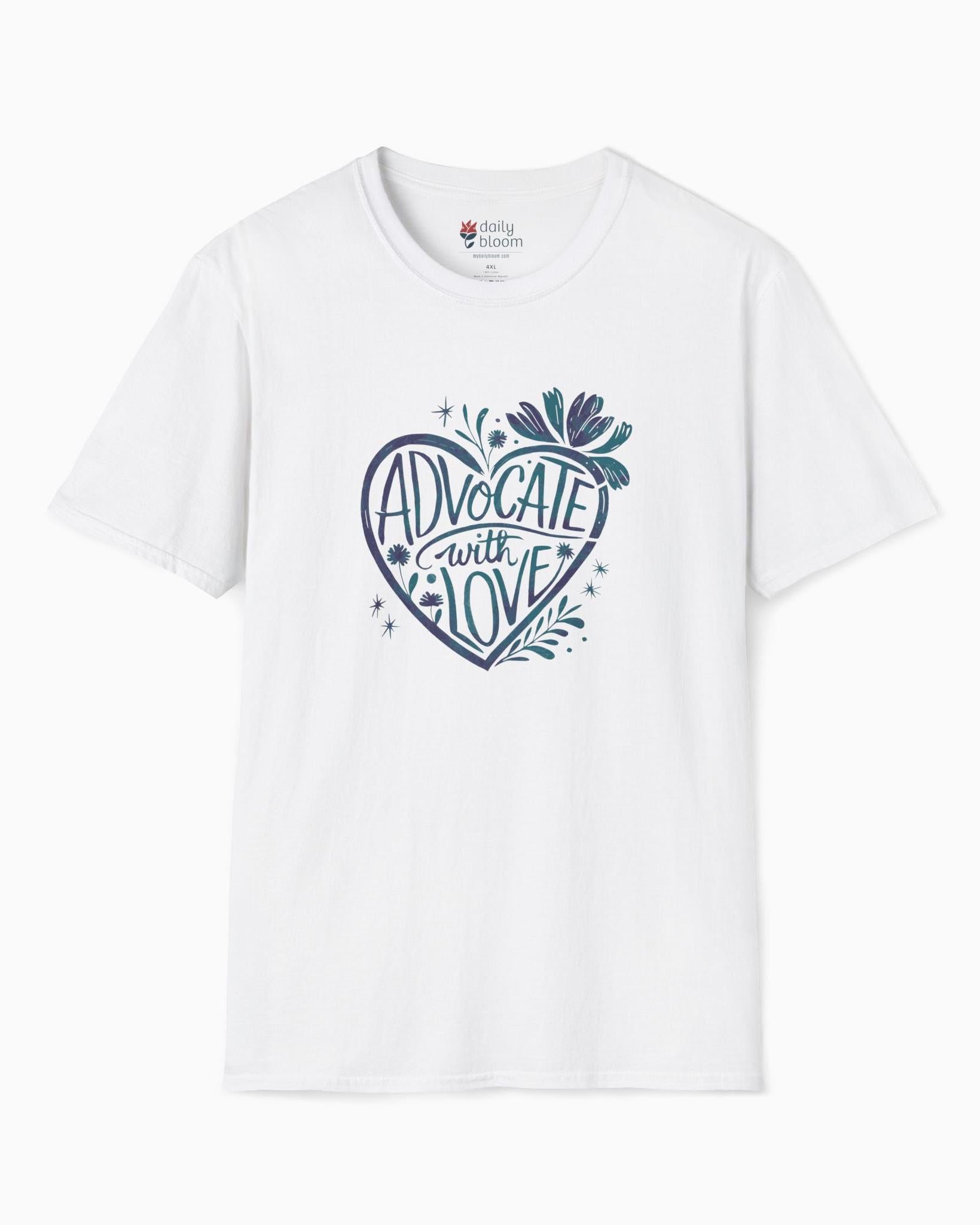 Advocate With Love Tee-White-Neurodiversity, ADHD & Autism Awareness & Acceptance T-Shirt by Daily Bloom