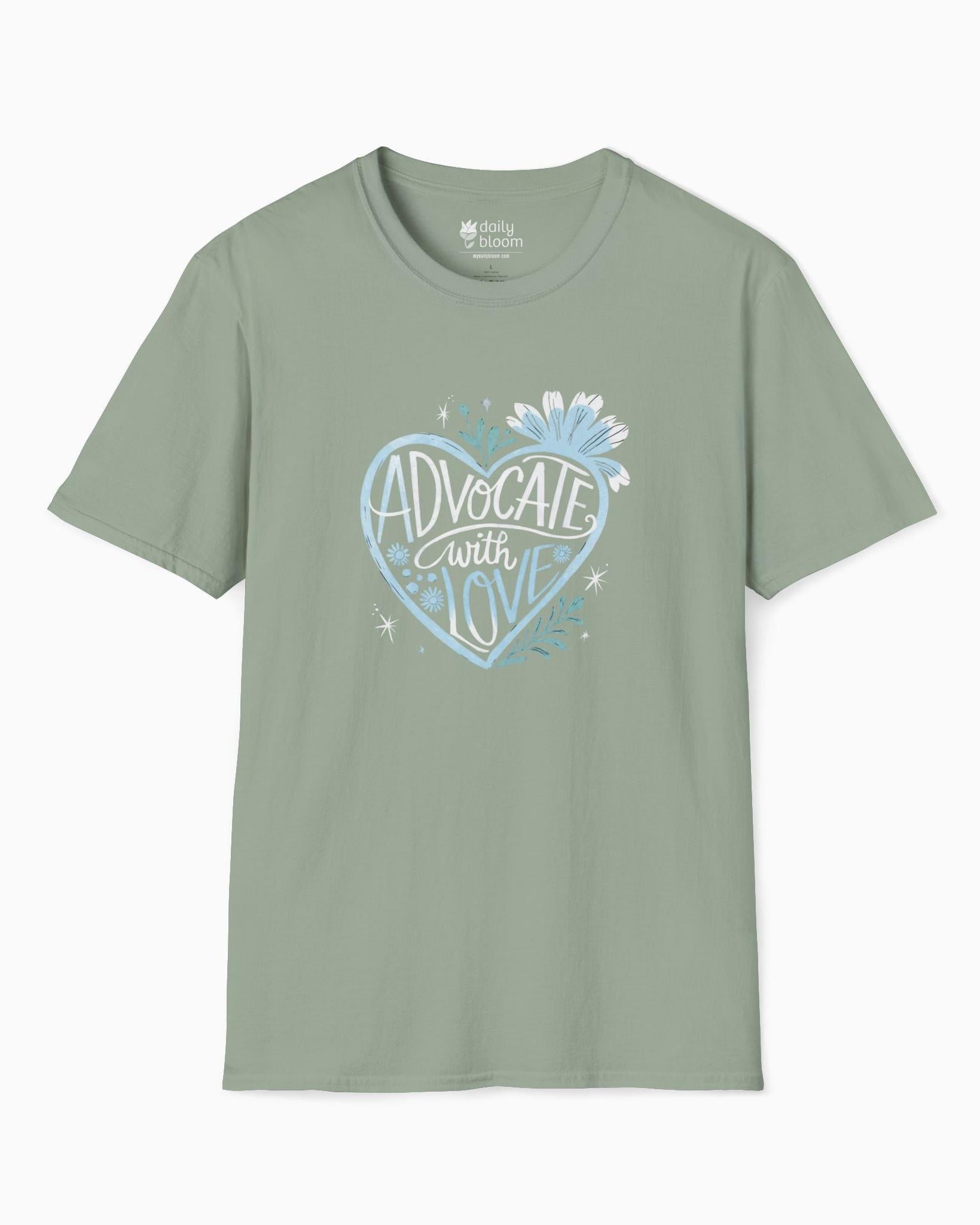 Advocate With Love Tee-Sage-Neurodiversity, ADHD & Autism Awareness & Acceptance T-Shirt by Daily Bloom