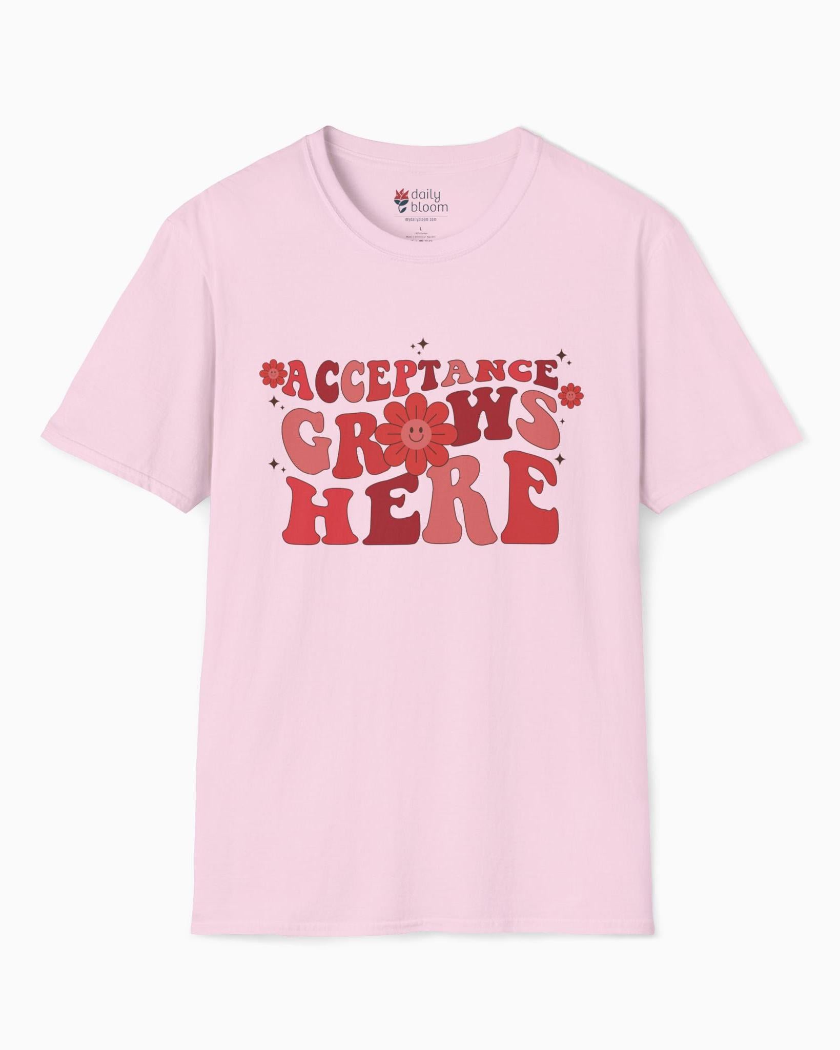 Acceptance Grows Here Groovy-Light Pink-Neurodiversity, ADHD & Autism Awareness & Acceptance T-Shirt by Daily Bloom