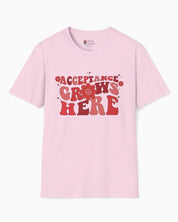 Acceptance Grows Here Groovy-Light Pink-Neurodiversity, ADHD & Autism Awareness & Acceptance T-Shirt by Daily Bloom