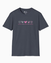Advocate Support Empower Love Hearts Tee-Heather Navy-Neurodiversity, ADHD & Autism Awareness & Acceptance T-Shirt by Daily Bloom