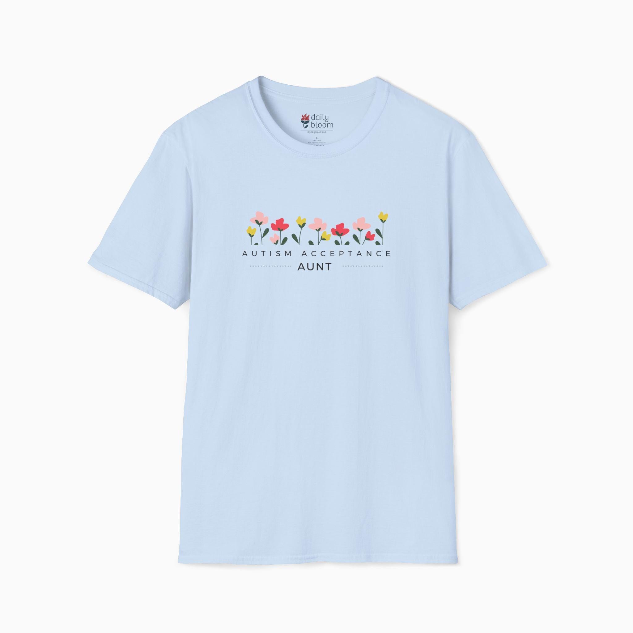 Autism Acceptance Aunt Tee-Light Blue-Neurodiversity, ADHD & Autism Awareness & Acceptance T-Shirt by Daily Bloom