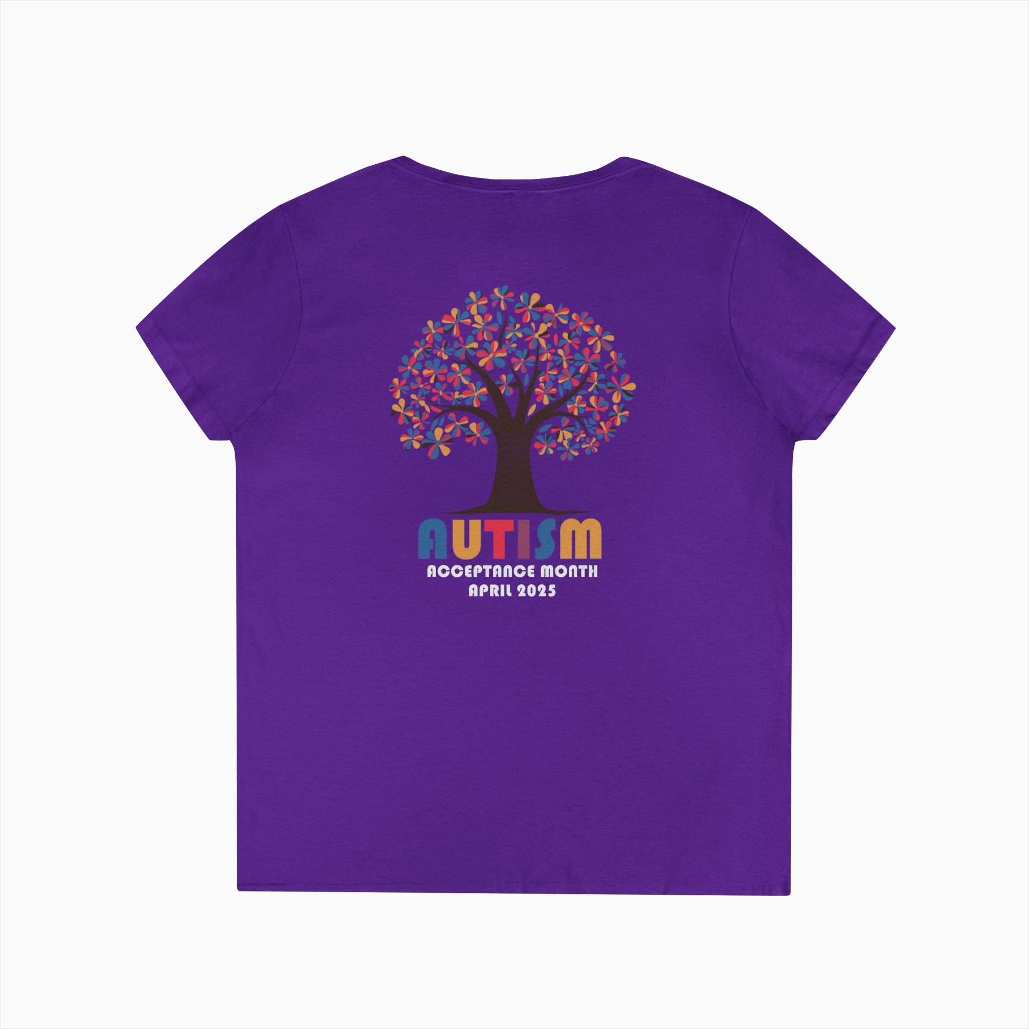 Autism Awareness 2025 - Tree of Acceptance Ladies V-Neck T-Shirt