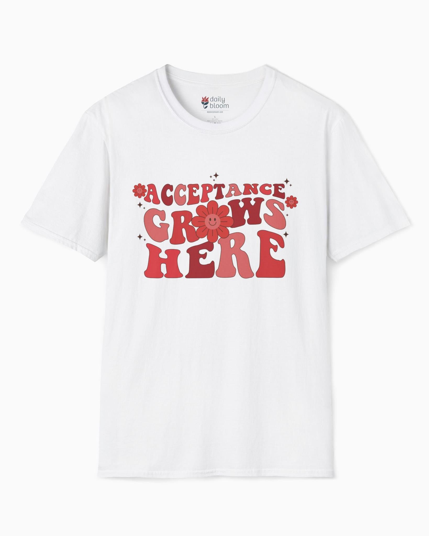 Acceptance Grows Here Groovy-White-Neurodiversity, ADHD & Autism Awareness & Acceptance T-Shirt by Daily Bloom