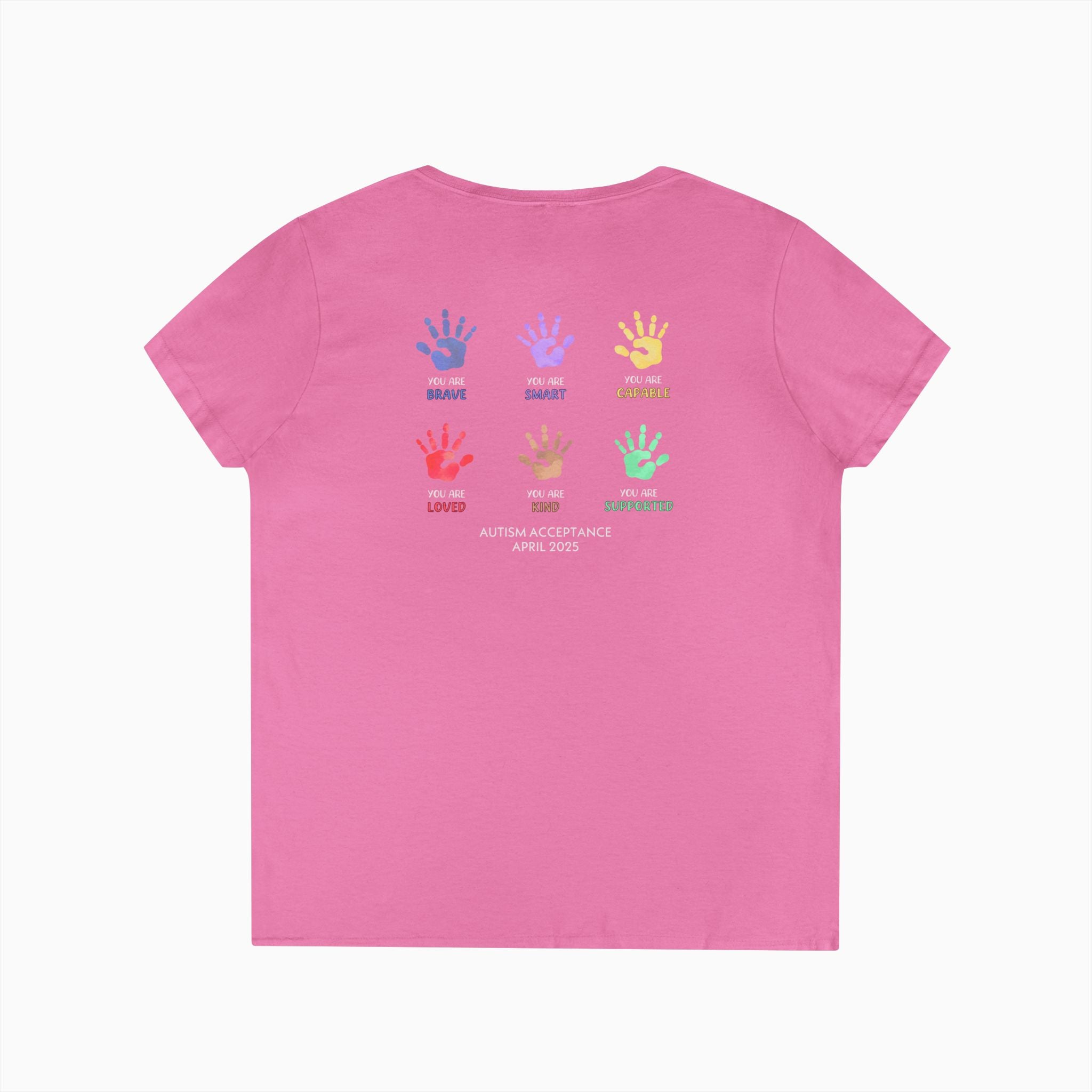 Autism Awareness 2025 - Affirmation Handprints Ladies V-Neck T-Shirt