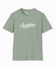 Acceptance Grunge Script Tee-Sage-Neurodiversity, ADHD & Autism Awareness & Acceptance T-Shirt by Daily Bloom