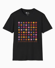 Acceptance Grows Here Flowers Tee-Black-Neurodiversity, ADHD & Autism Awareness & Acceptance T-Shirt by Daily Bloom