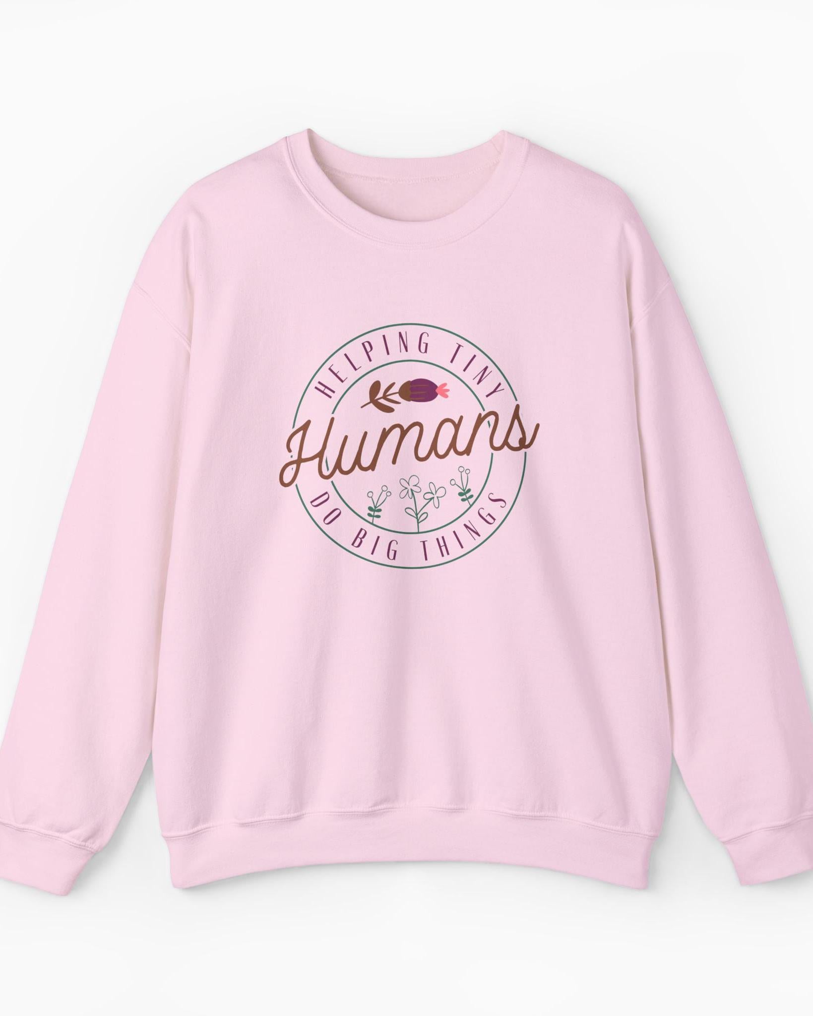 Helping Tiny Humans Do Big Things Sweatshirt-Light Pink-Neurodiversity, ADHD & Autism Awareness & Acceptance Sweatshirt by Daily Bloom