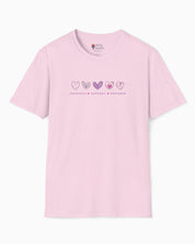 Advocate Support Empower Love Hearts Tee-Light Pink-Neurodiversity, ADHD & Autism Awareness & Acceptance T-Shirt by Daily Bloom