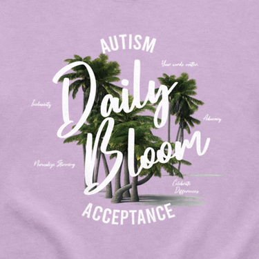 Autism Acceptance Palm Tree Boxy Tee Orchid t-shirt, design close-up