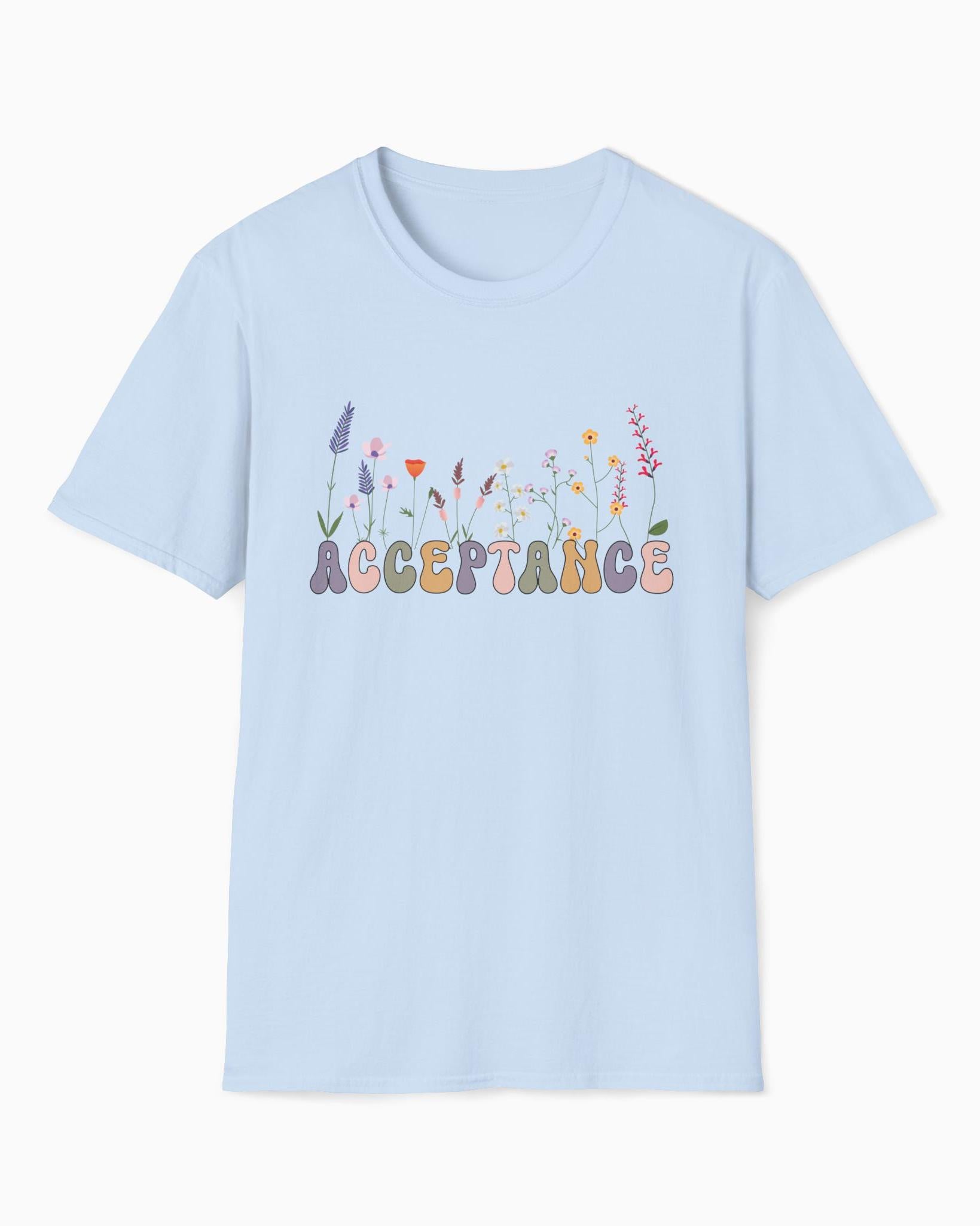 Acceptance Wildflowers Tee-Light Blue-Neurodiversity, ADHD & Autism Awareness & Acceptance T-Shirt by Daily Bloom