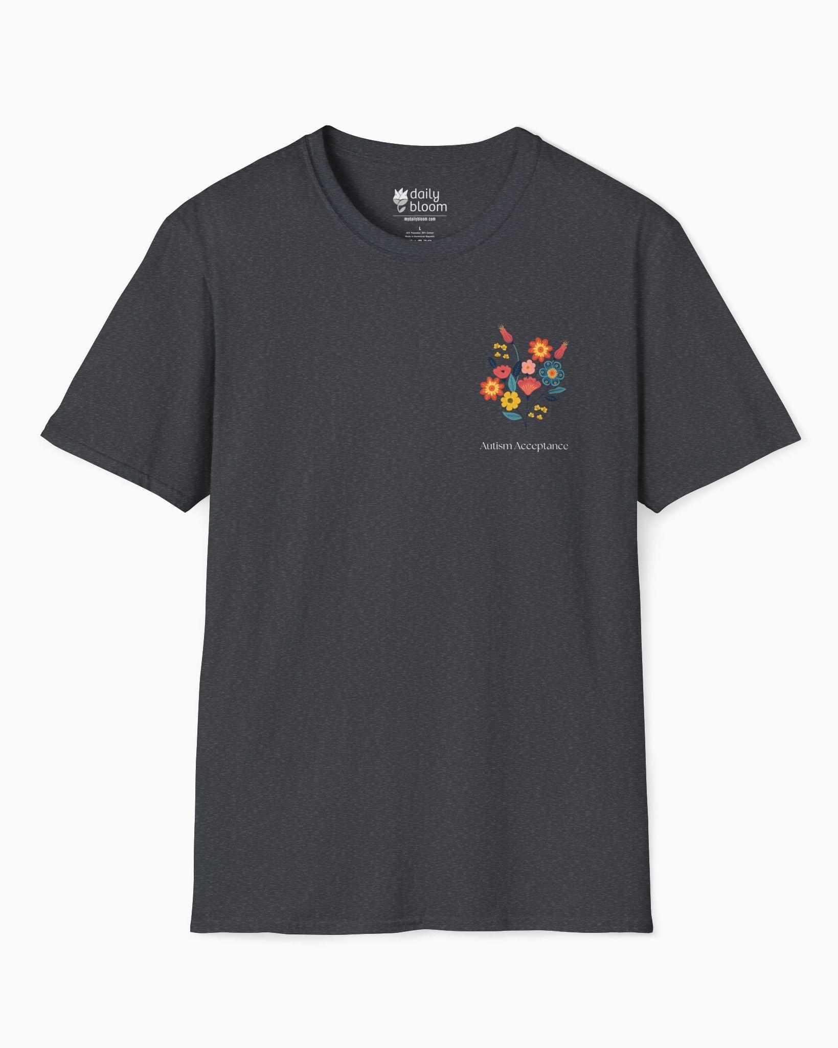 Advocate Support Empower Tee-Dark Heather Grey-Neurodiversity, ADHD & Autism Awareness & Acceptance T-Shirt by Daily Bloom