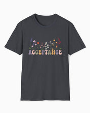 Acceptance Wildflowers Tee-Dark Heather Grey-Neurodiversity, ADHD & Autism Awareness & Acceptance T-Shirt by Daily Bloom