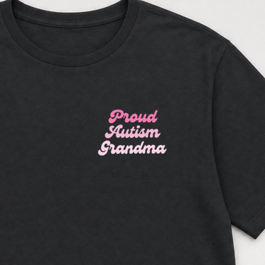 Proud Autism Grandma Tee Black t-shirt, design close-up
