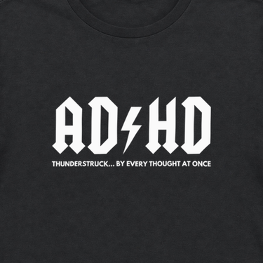 AD/HD Thunderstruck Tee Black t-shirt, design close-up