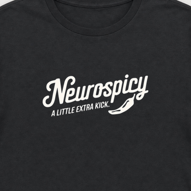 Neurospicy Tag-Free Tee Black t-shirt, design close-up