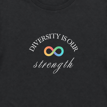 Diversity Is Our Strength Tee Black t-shirt, design close-up