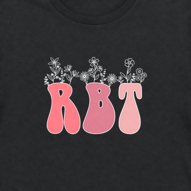 RBT Wildflowers Tee Black t-shirt, design close-up