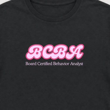 BCBA Groovy Tee Black t-shirt, design close-up