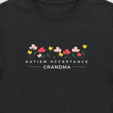 Autism Acceptance Grandma Tee Black t-shirt, design close-up