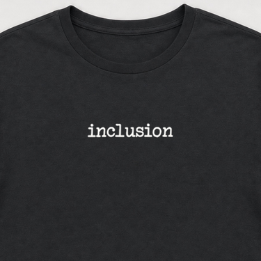 Inclusion Statement Tag-Free Tee Black t-shirt, design close-up
