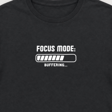 ADHD Focus Mode Buffering Tee Black t-shirt, design close-up