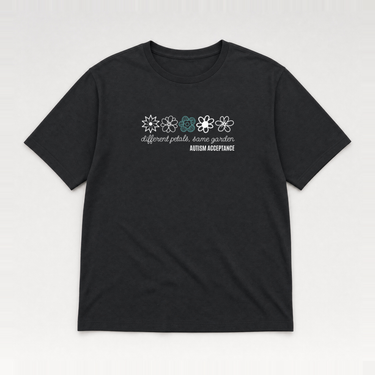 Different Petals Same Garden Flower Sketches Tee Black t-shirt, front