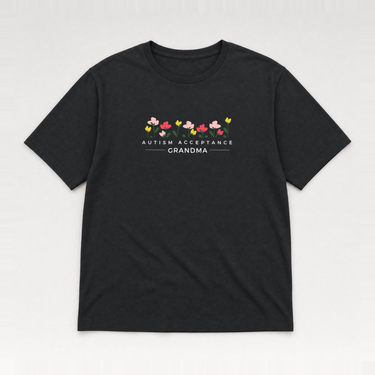 Autism Acceptance Grandma Tee Black t-shirt, front