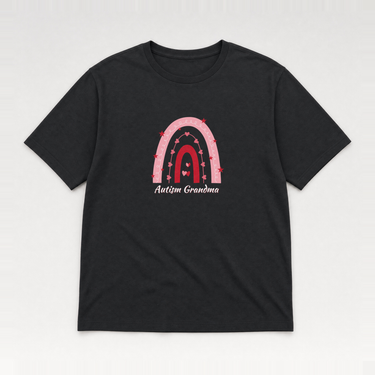 Rainbow Autism Grandma Tee Black t-shirt, front