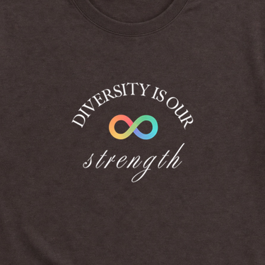 Diversity Is Our Strength Tee Dark Chocolate t-shirt, design close-up