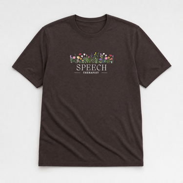 Speech Therapist Floral Tee Dark Chocolate t-shirt, front