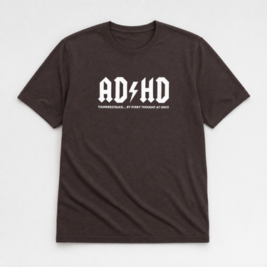 AD/HD Thunderstruck Tee Dark Chocolate t-shirt, front