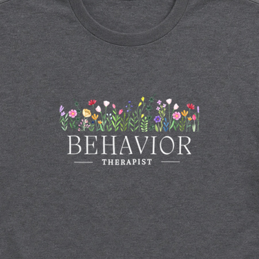 Behavior Therapist Floral Tee Dark Heather Grey t-shirt, design close-up