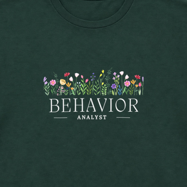 Behavior Analyst Floral Tee Forest Green t-shirt, design close-up
