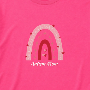Autism Mom Rainbow Tee Heliconia t-shirt, design close-up