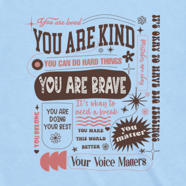 Together We Bloom Tag-Free Tee Light Blue t-shirt, back design close-up
