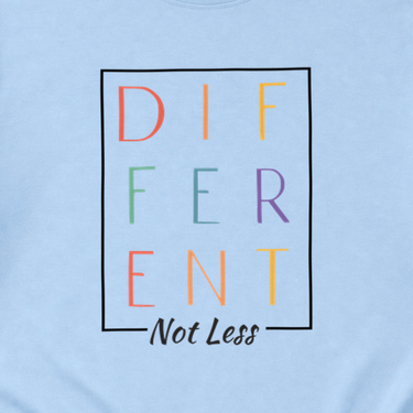 Different Not Less Tee Light Blue t-shirt, design close-up